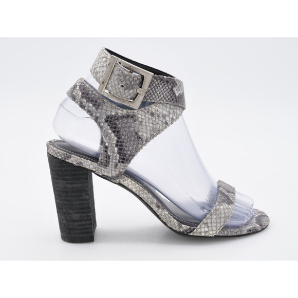 Charles David Sandals Womens 6 Gray Leather Snake Print Block Heel Gladiator - Picture 2 of 10